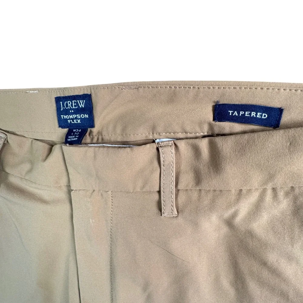 J.Crew Mens 34x31 Thompson Flex Chino Pants Tan Khaki Tapered‎ Performance Fit